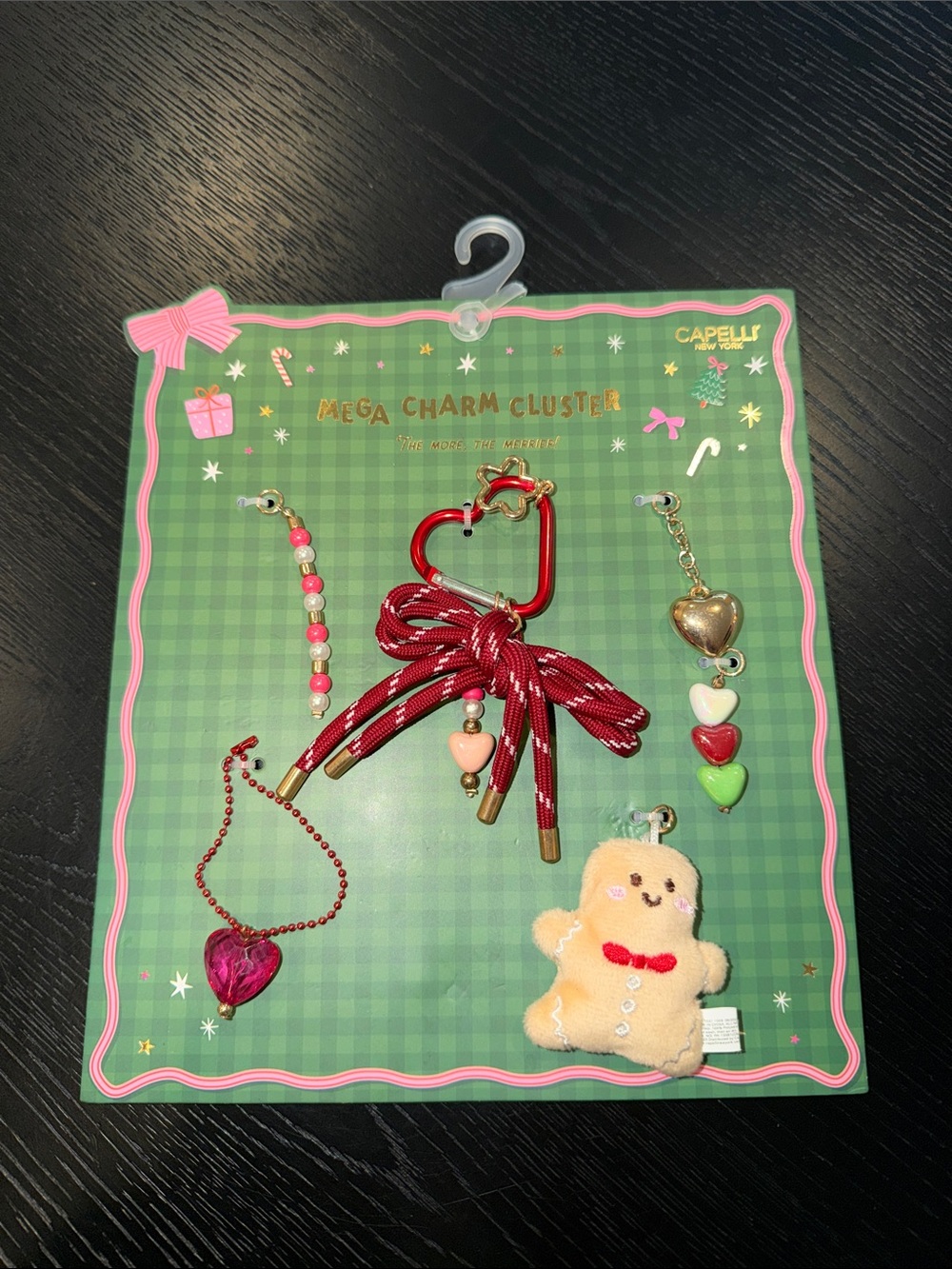 Capelli of New York Red Mega Charm Cluster Keyring Set with Plush Gingerbread